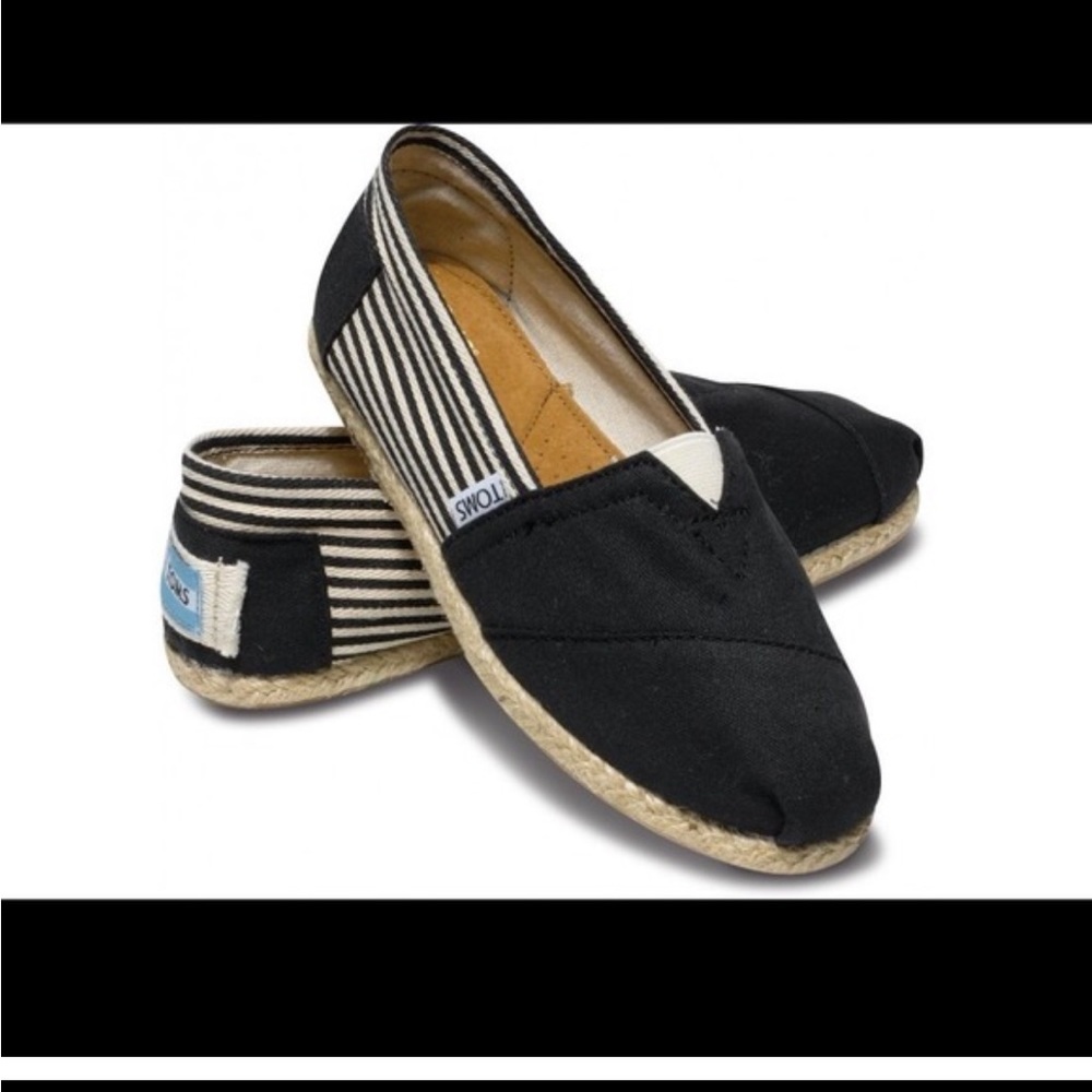 Toms Alpargata Rope Black University Stripes Organic Cotton slip ons